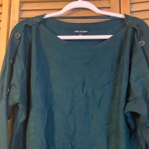 Green Button Detail Drop Shoulder Sweater